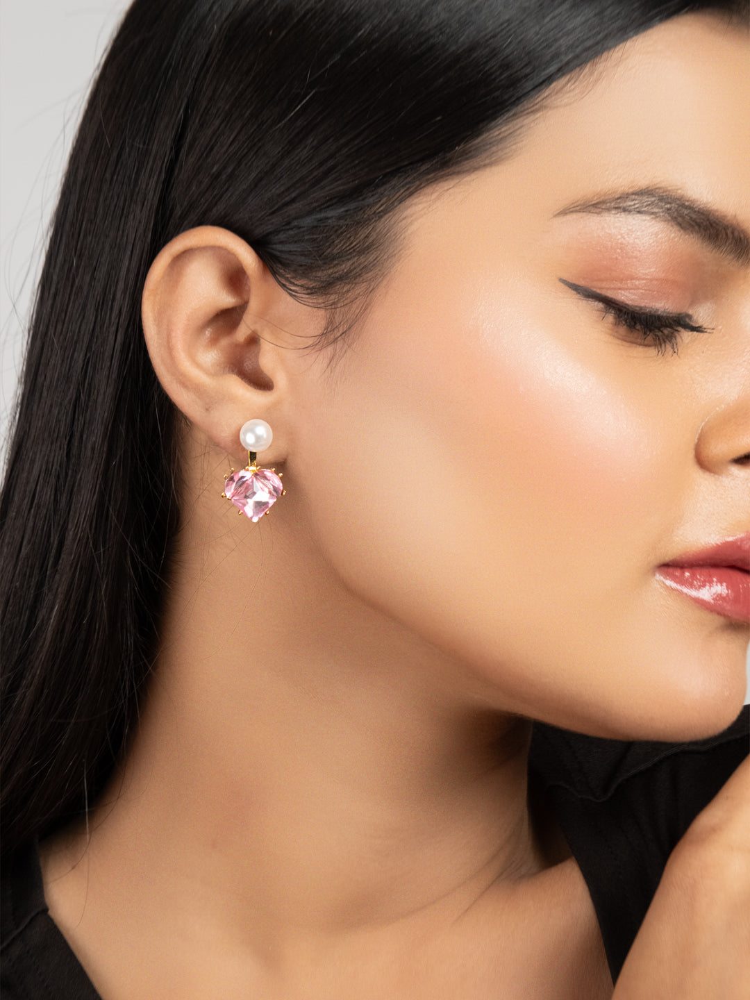 Pink heart stone earrings