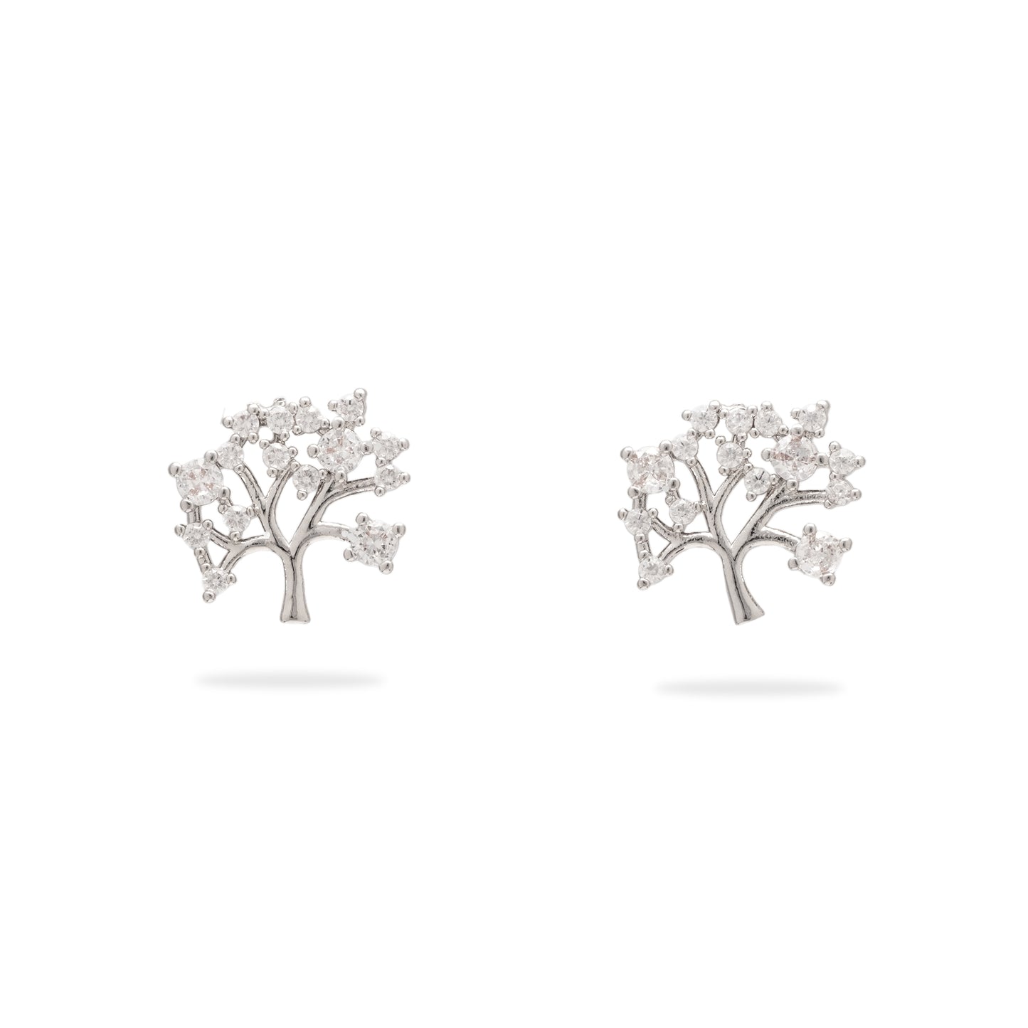 Diamond tree silver studs earrings