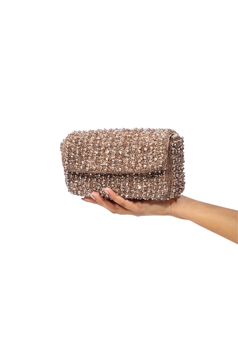 Rose Gold Embellished Crossbody Clutch