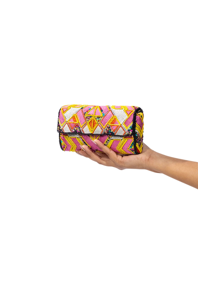 Geometric Shapes Patterned Crossbody Clutch