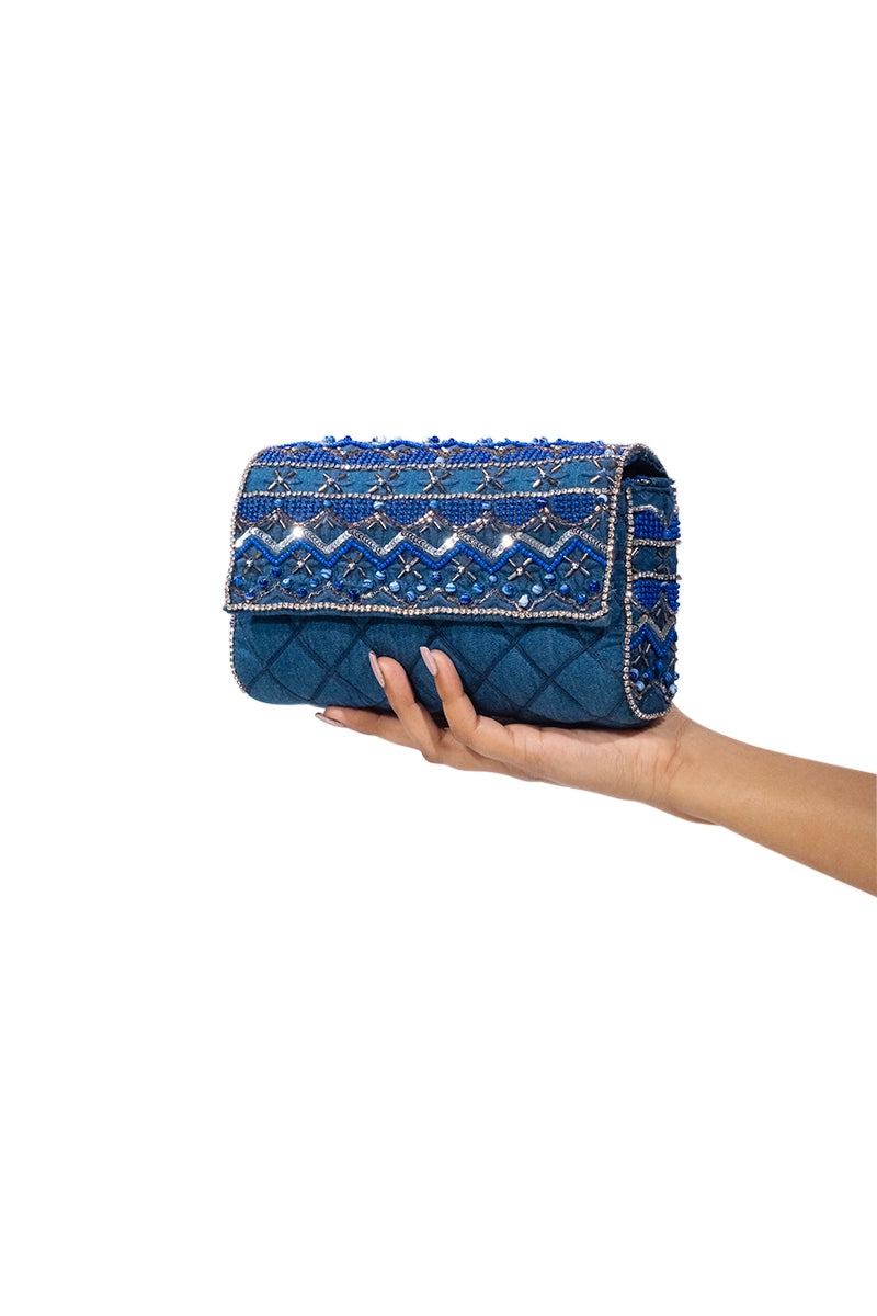 Blue Royale Beaded Crossbody Clutch