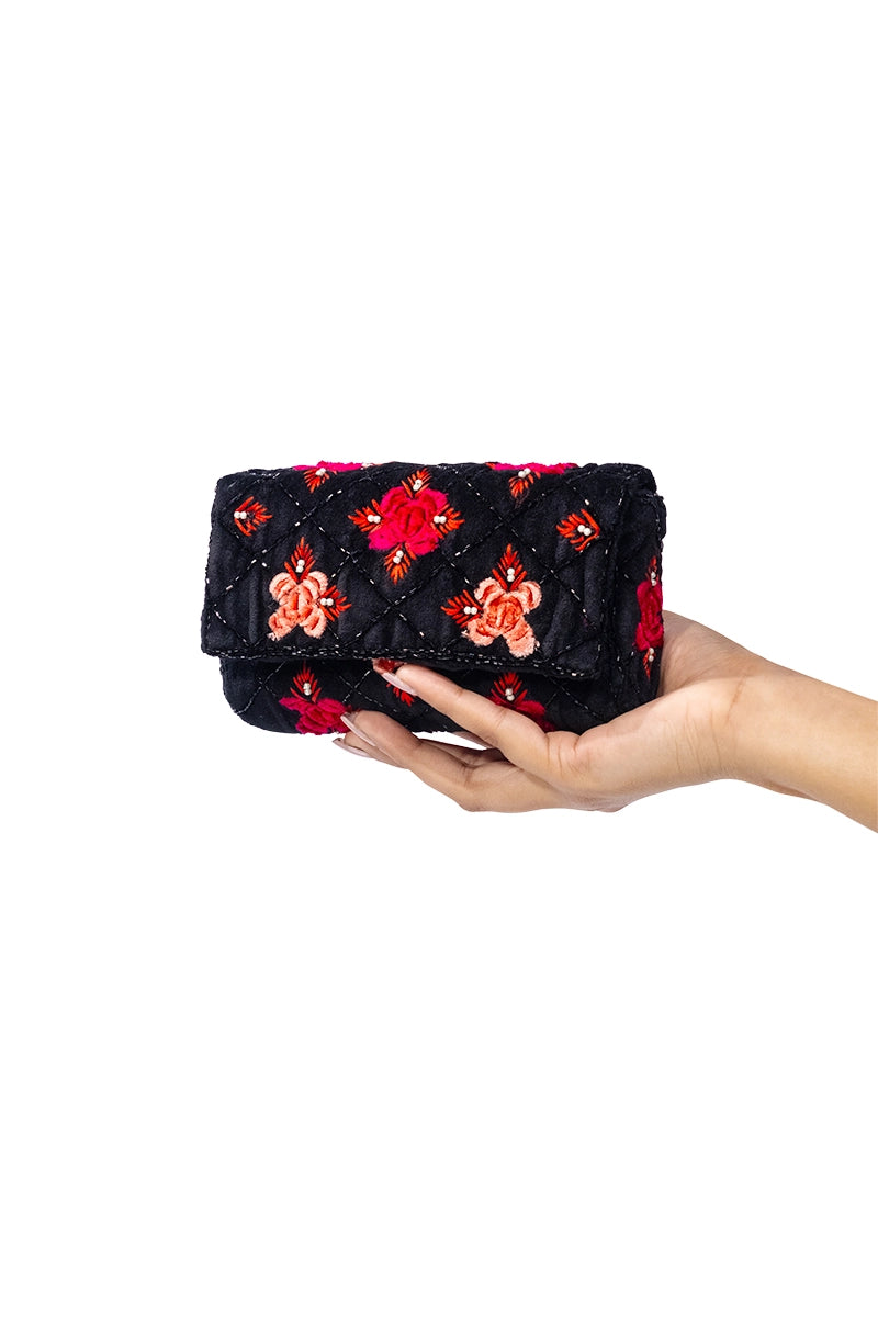 Rose Patterned Crossbody Clutch