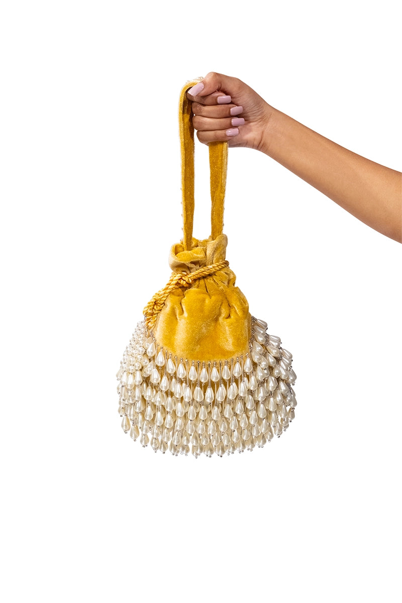 Gold Velvet Embroidered Potli Bag