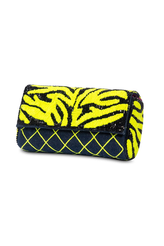 Urban Tiger Neon Green Embroidery Crossbody Clutch