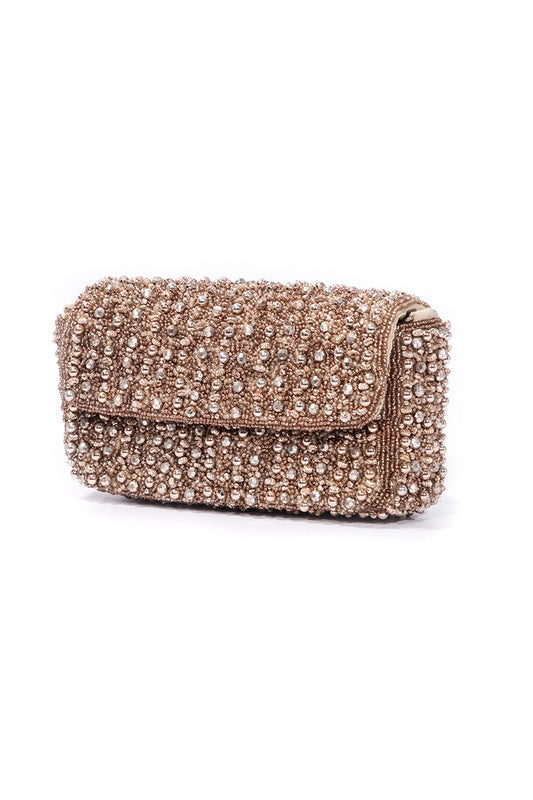 Rose Gold Embellished Crossbody Clutch