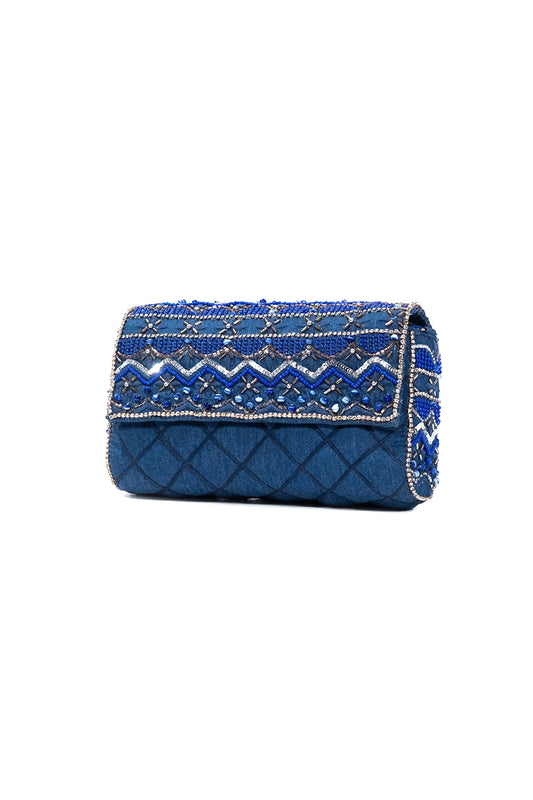 Blue Royale Beaded Crossbody Clutch