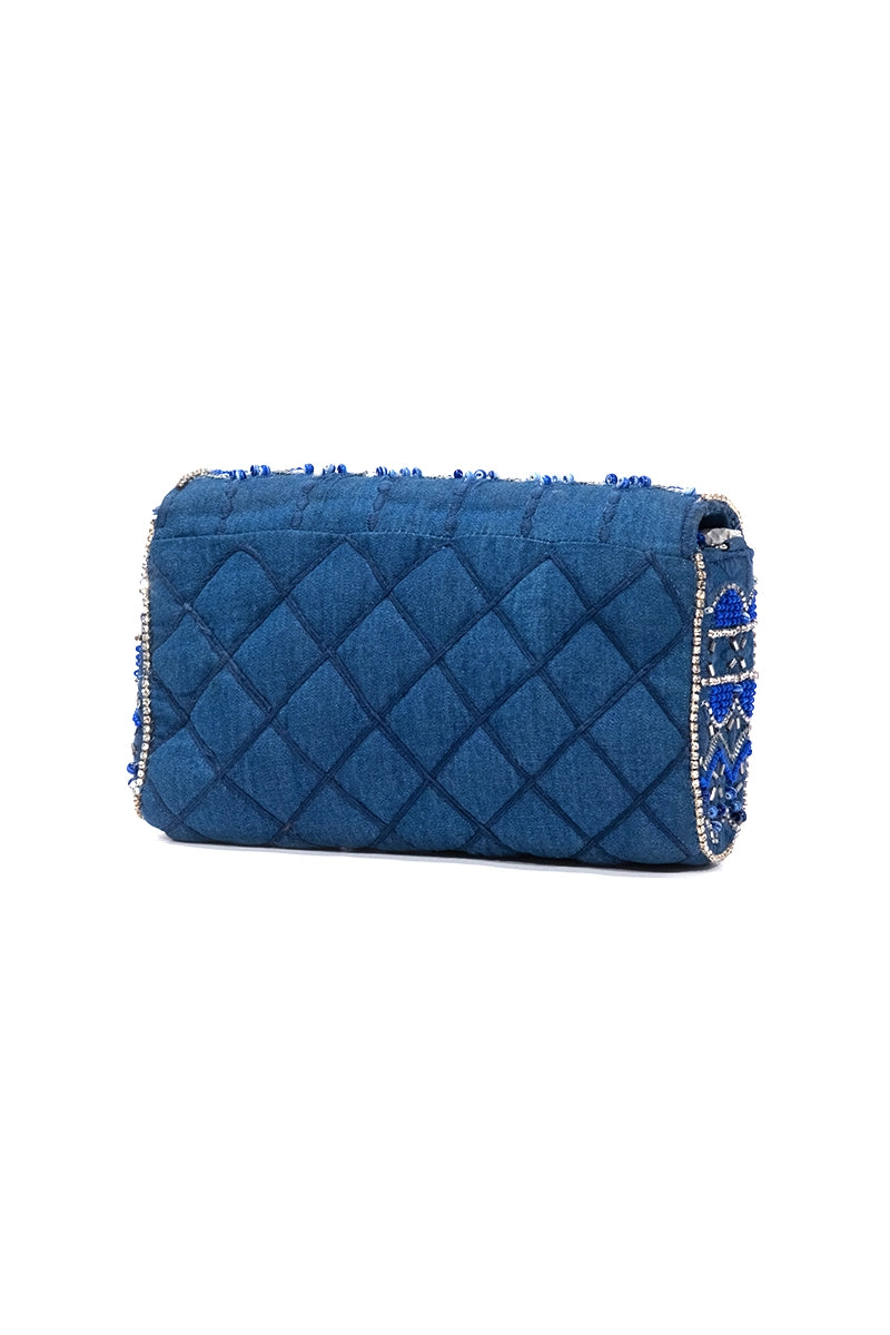 Blue Royale Beaded Crossbody Clutch