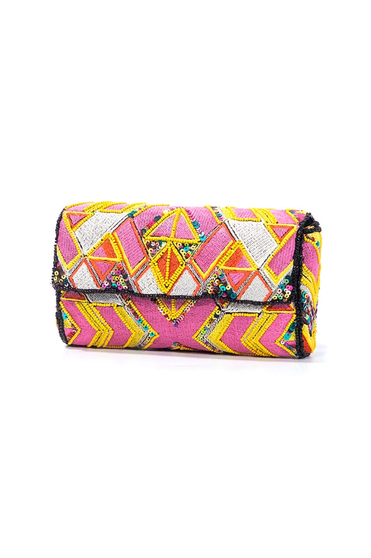 Geometric Shapes Patterned Crossbody Clutch