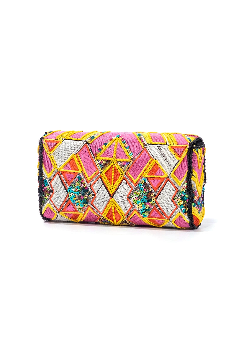 Geometric Shapes Patterned Crossbody Clutch