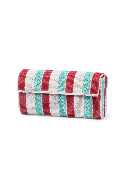 Red and Teal Beaded Crossbody Clutch