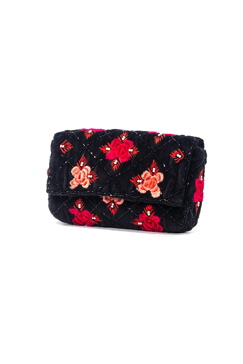 Rose Patterned Crossbody Clutch