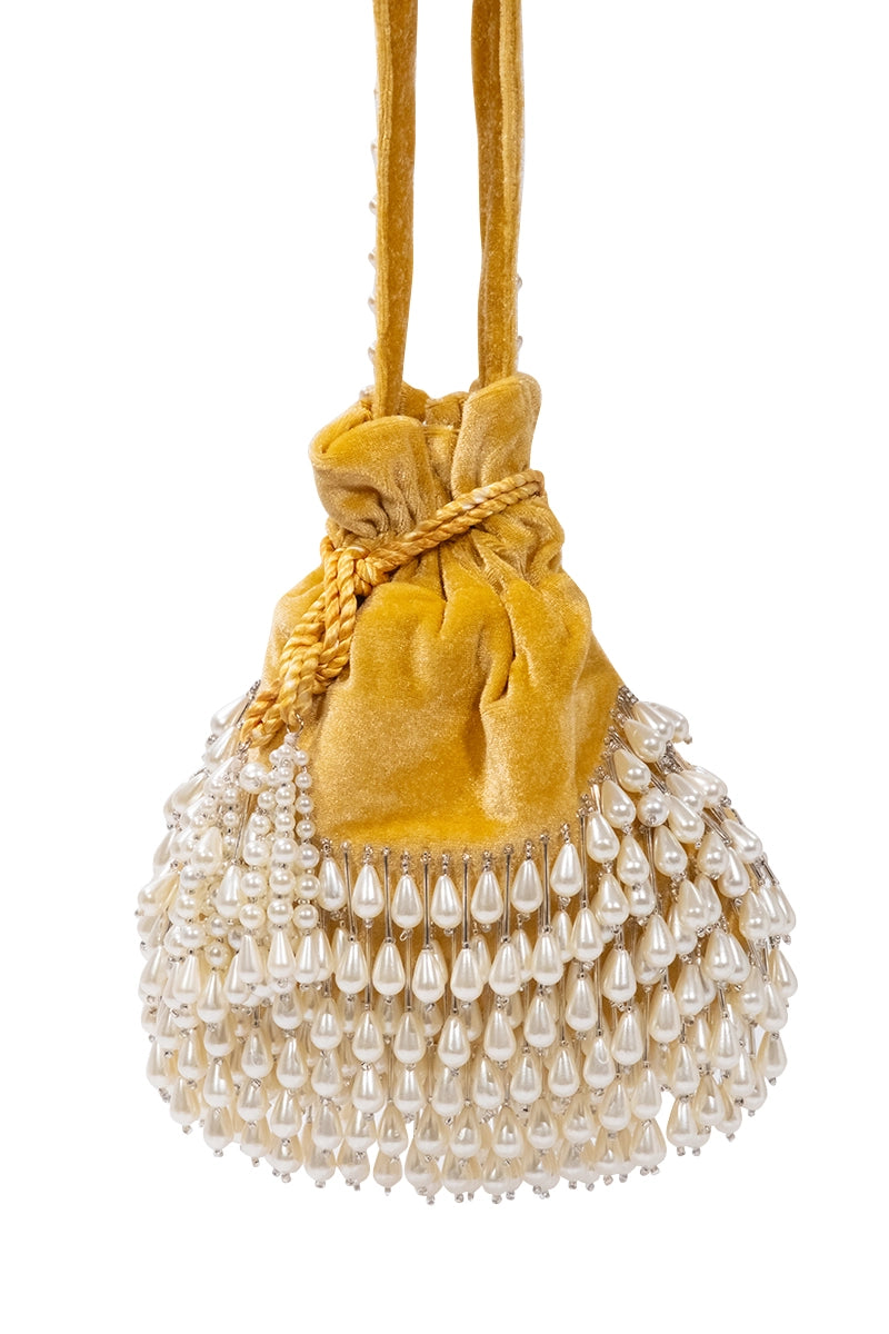 Gold Velvet Embroidered Potli Bag