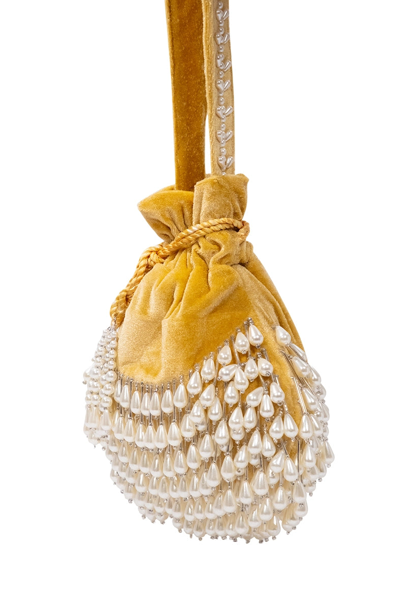 Gold Velvet Embroidered Potli Bag