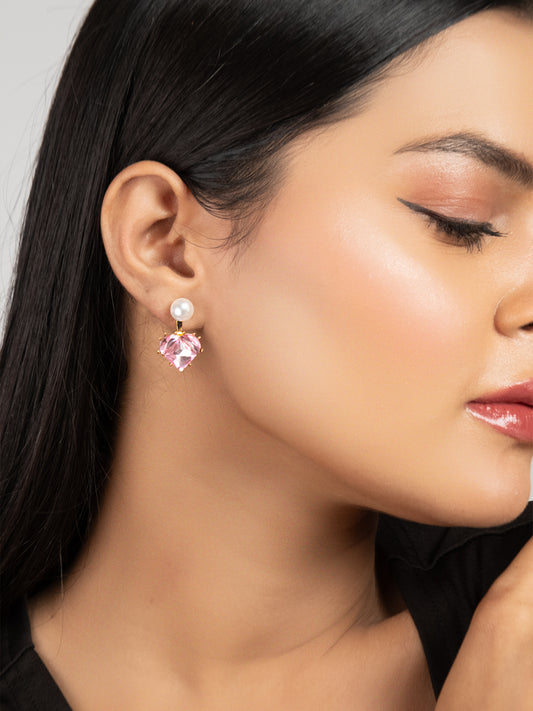 Pink heart stone earrings