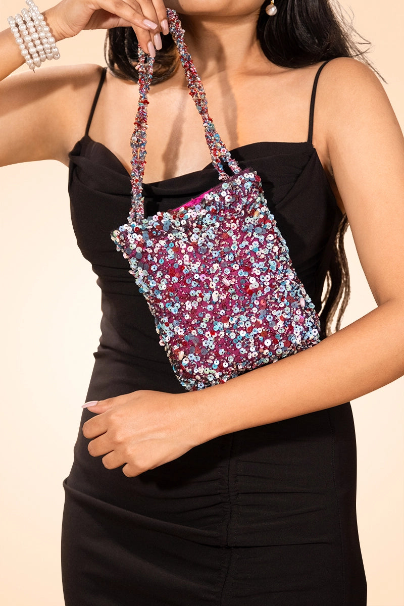 Sequins and Beads Embellished Bucket Bag