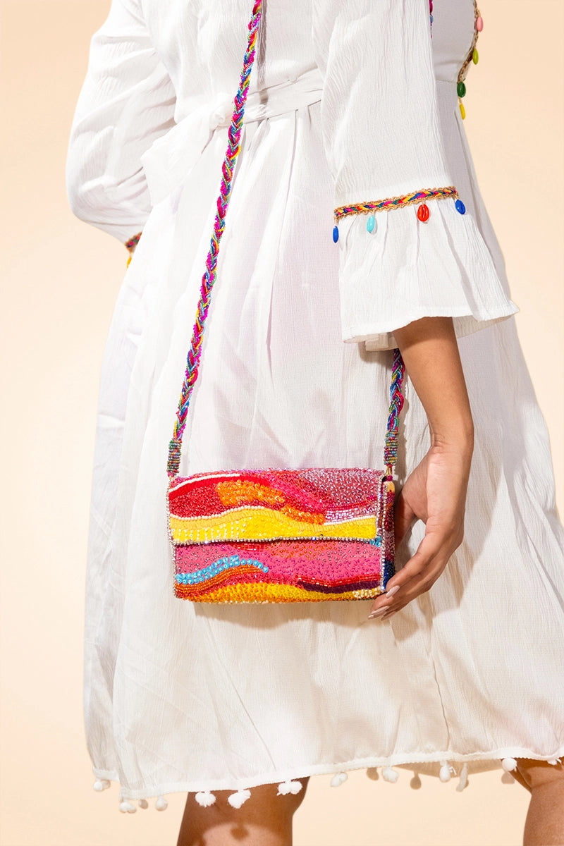 Sequins Embroidered Landscape Crossbody Clutch