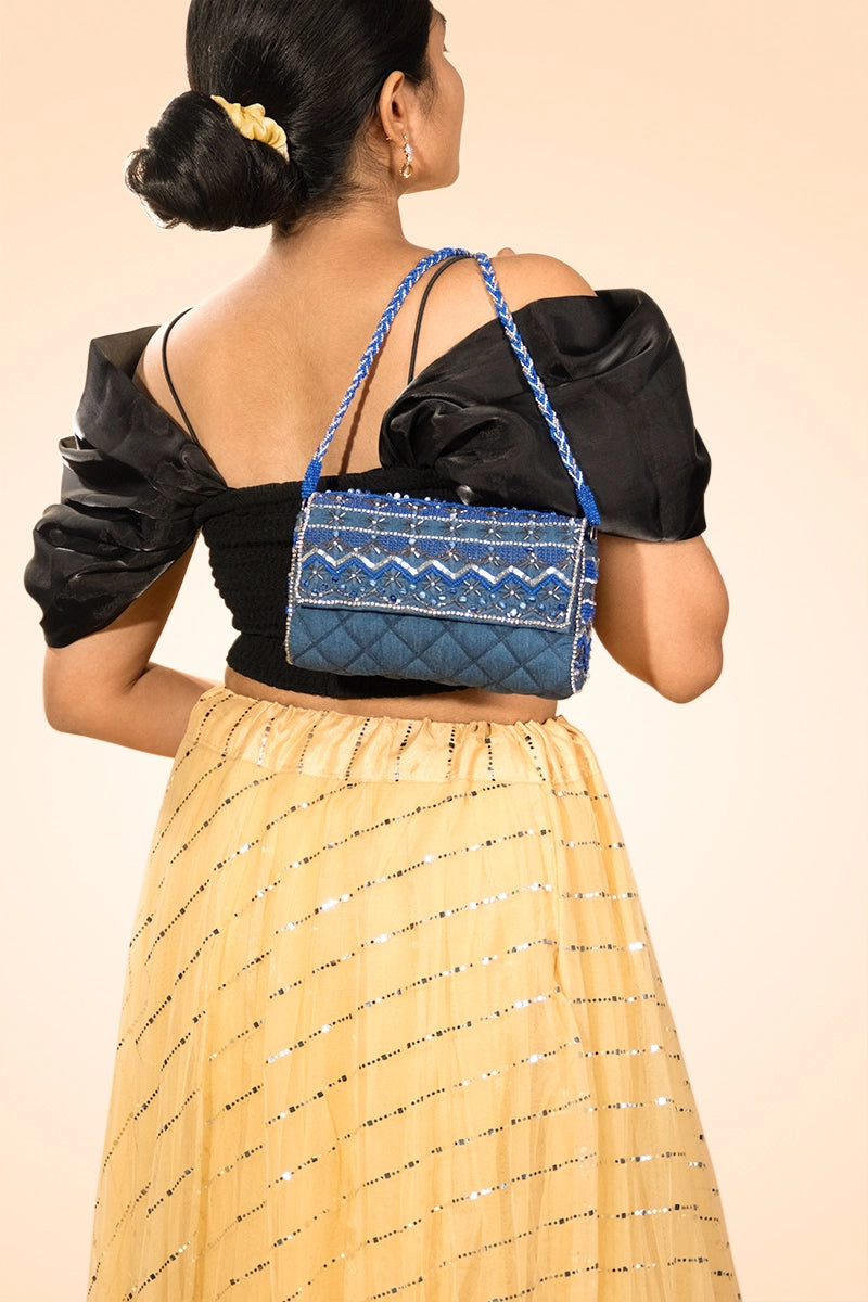 Blue Royale Beaded Crossbody Clutch